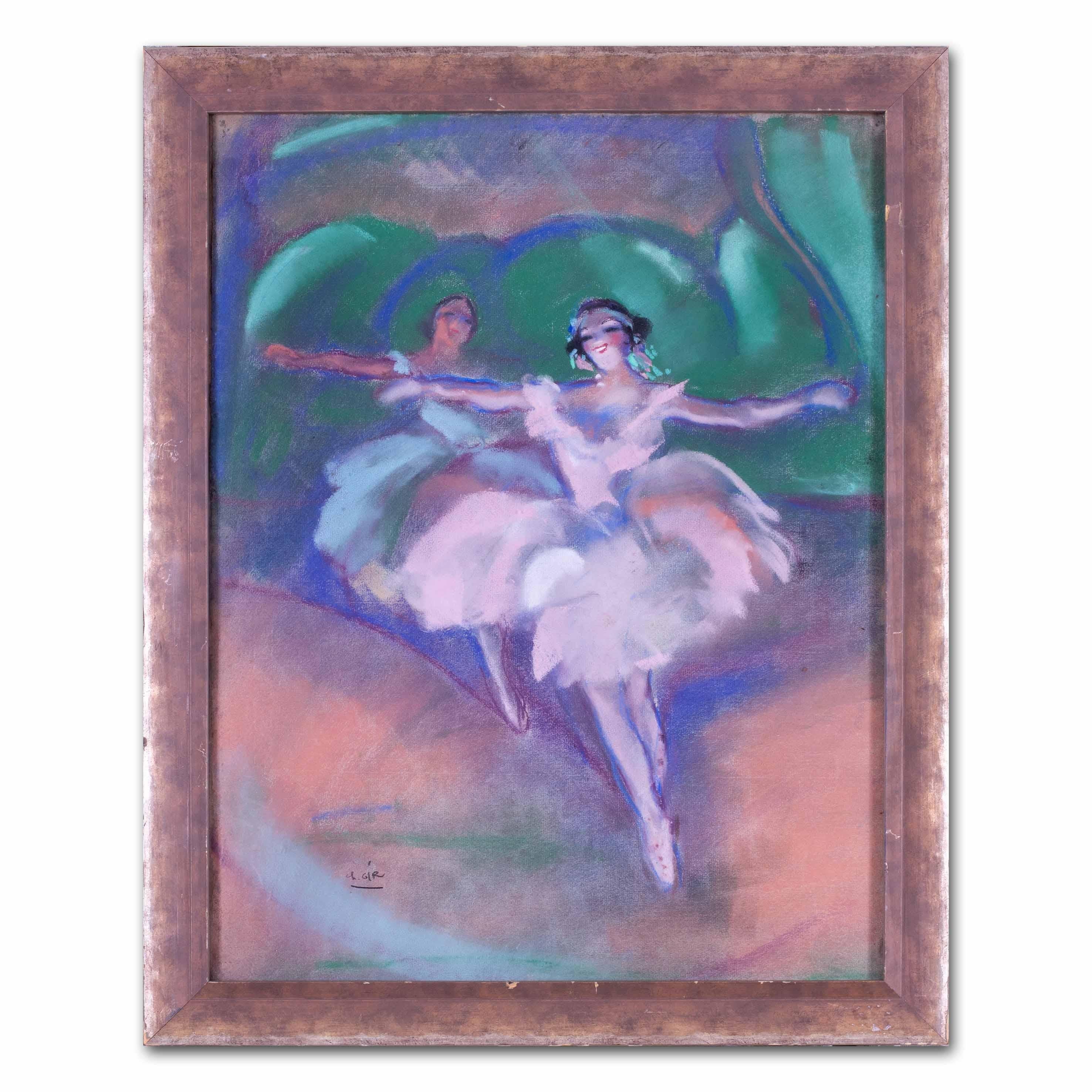 Art-déco-Pastellzeichnungen von Ballerinas auf Spitze des französischen Künstlers Charles Gir' im Angebot 7