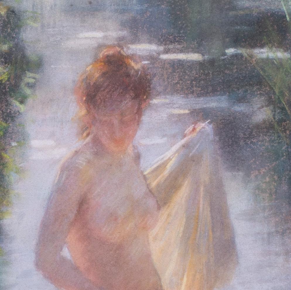 Pastellvase von Chantron aus dem späten 19. Jahrhundert, Badende an der Seite eines Flusses (Impressionismus), Art, von Alexandre Jacques Chantron
