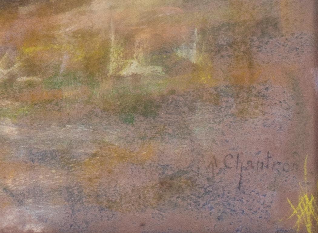 Pastellvase von Chantron aus dem späten 19. Jahrhundert, Badende an der Seite eines Flusses – Art von Alexandre Jacques Chantron