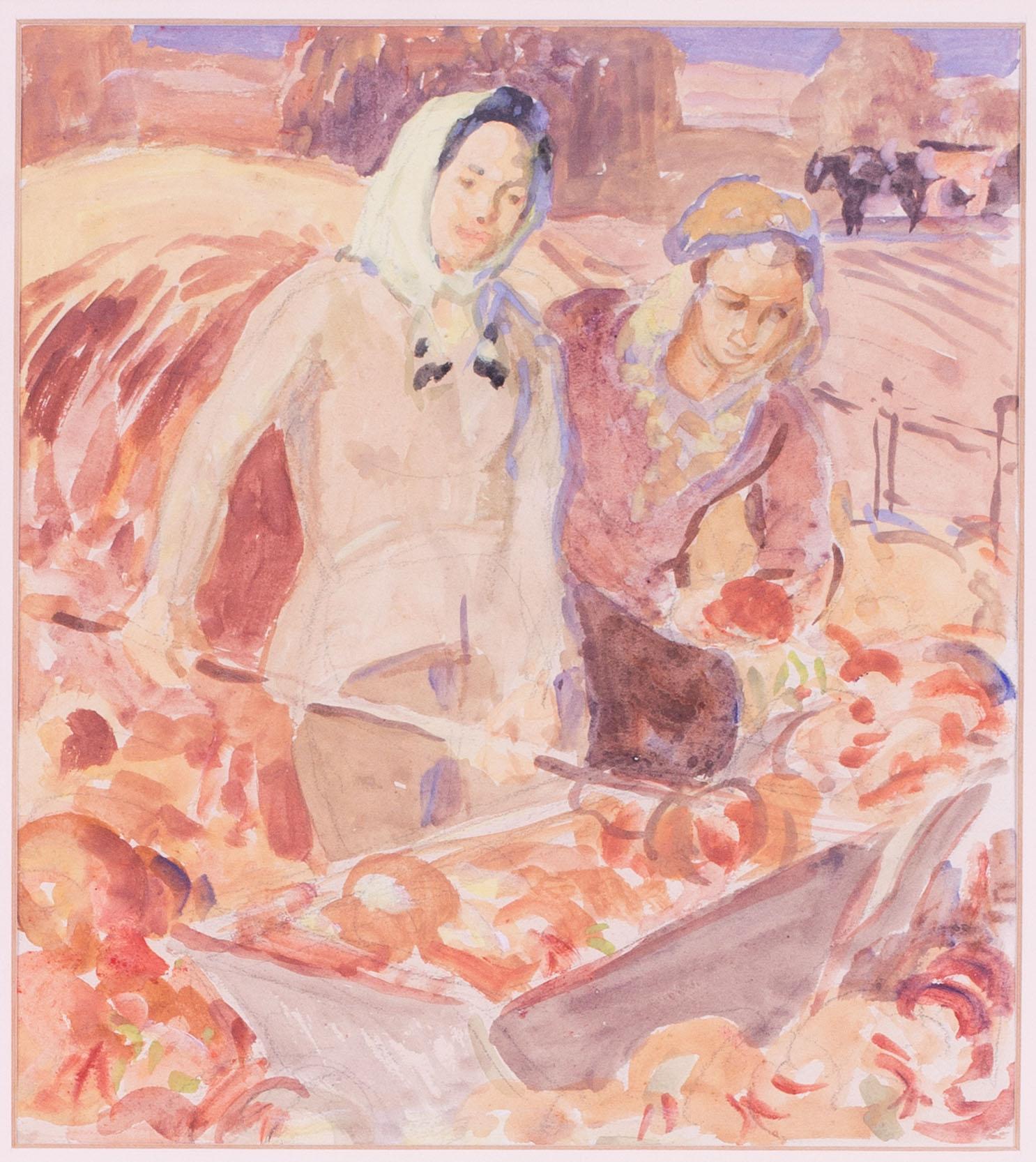 3 aquarelles britanniques du début du XXe siècle représentant des aides agricoles par Harold Dearden 5