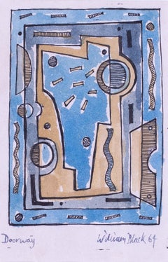 Abstraktes Kornish-Gouache-Gemälde von William Black „Doorway“ aus der Mitte des Jahrhunderts