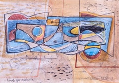 Abstraktes Gouache-Gemälde von William Black „Landscape“ aus der Mitte des 20. Jahrhunderts