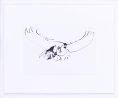 Vintage St. Ives artist Sven Berlin drawing 'Owl in flight', British mid century