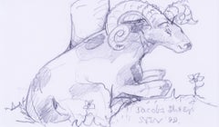 British drawing by St. Ives artist Sven Berlin 'Jacob's sheep', pencil on paper