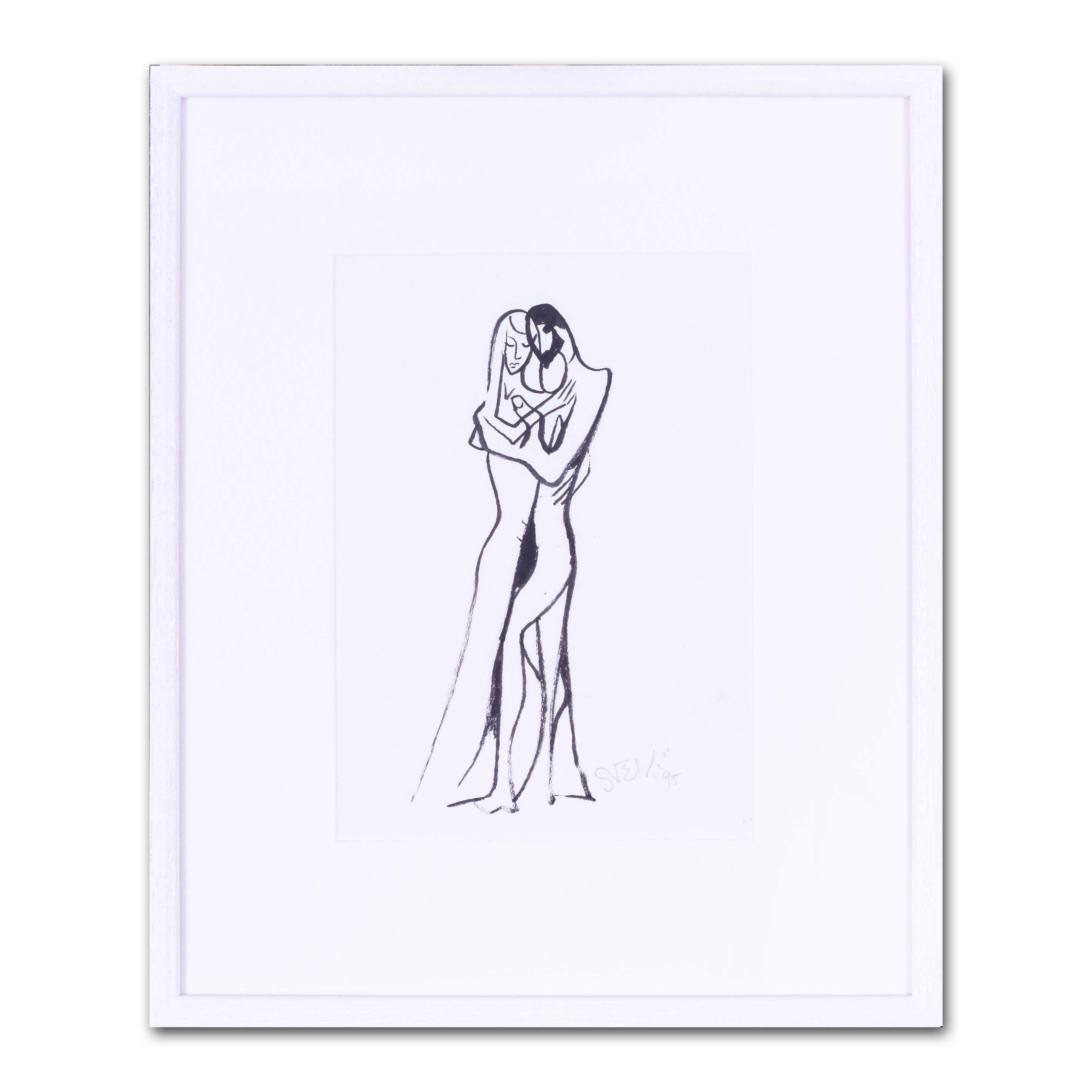 Mid Century St. Ives artist Sven Berlin 'A lover's embrace' pluma y tinta sobre papel en venta 1