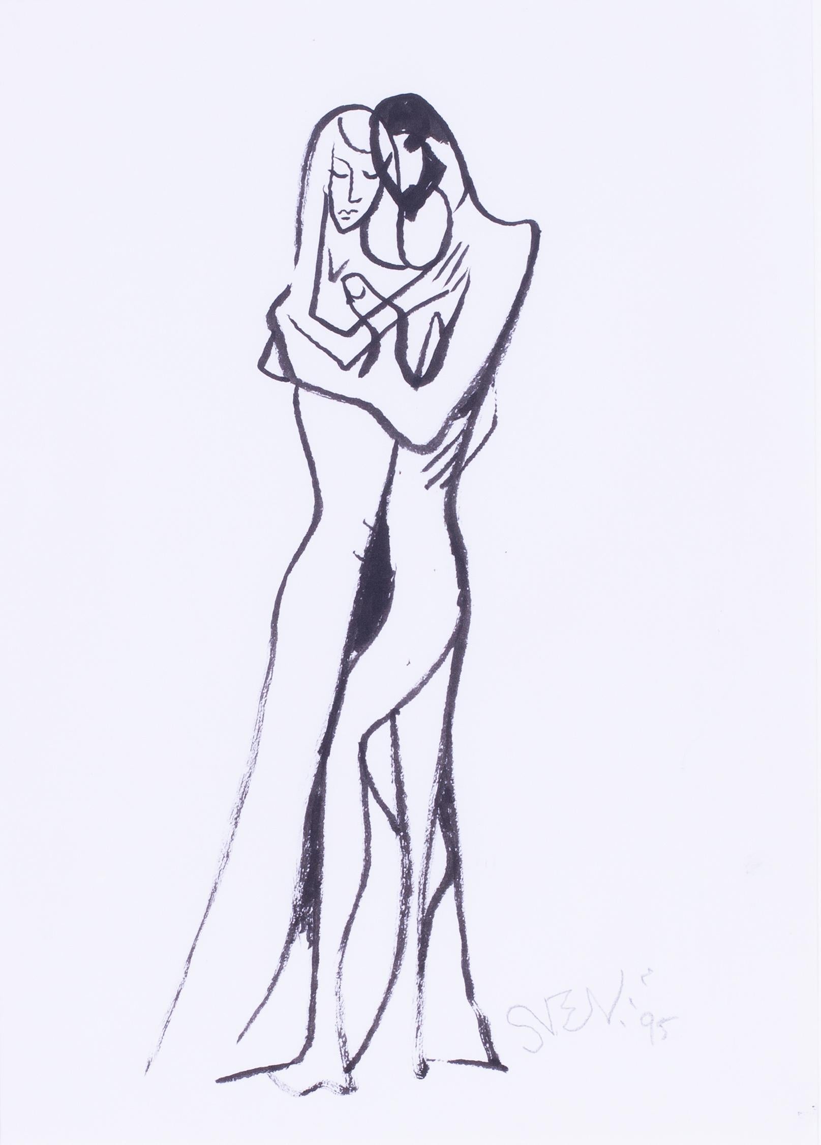 Mid Century St. Ives artist Sven Berlin 'A lover's embrace' pluma y tinta sobre papel en venta 2