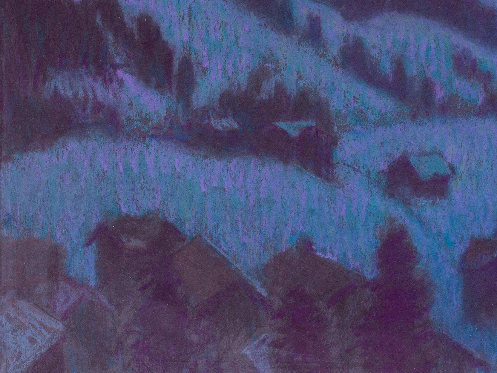 American Impressionist mountain landscape of Gstaad in nighttime, pastel - Art by William Samuel Horton