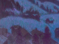 American Impressionist mountain landscape of Gstaad in nighttime, pastel
