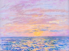 American 19th Century pastel drawing of a sunset over the sea by Horton