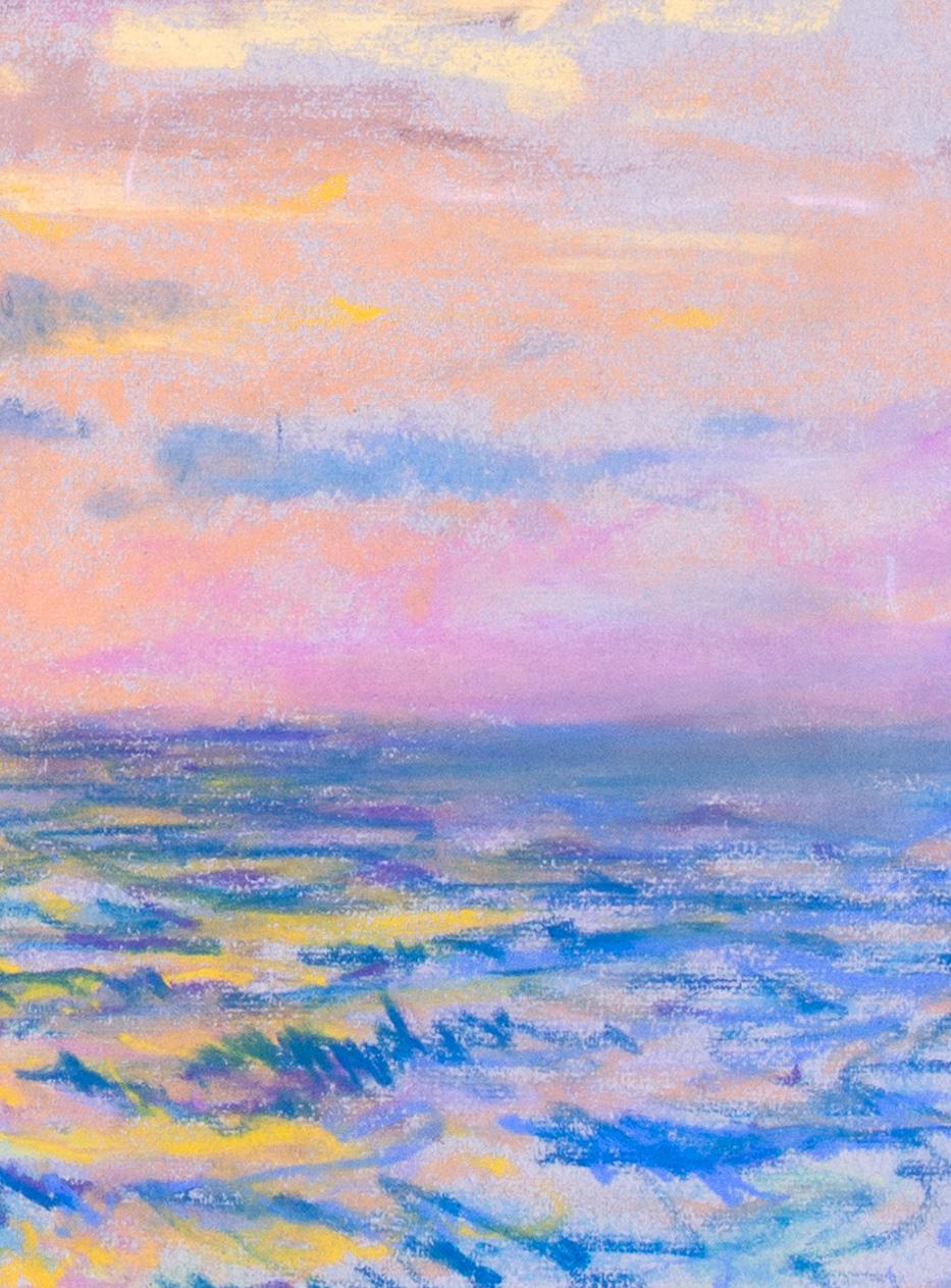 American 19th Century pastel drawing of a sunset over the sea by Horton - Impressionist Art by William Samuel Horton