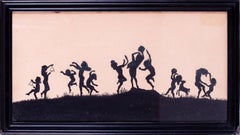 Paire de tableaux à l'encre de silhouette représentant une procession de fées, début du XXe siècle
