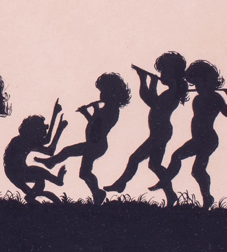 Ein Paar Silhouetten-Tintenbilder einer Märchenprozession aus dem frühen 20. Jahrhundert 4