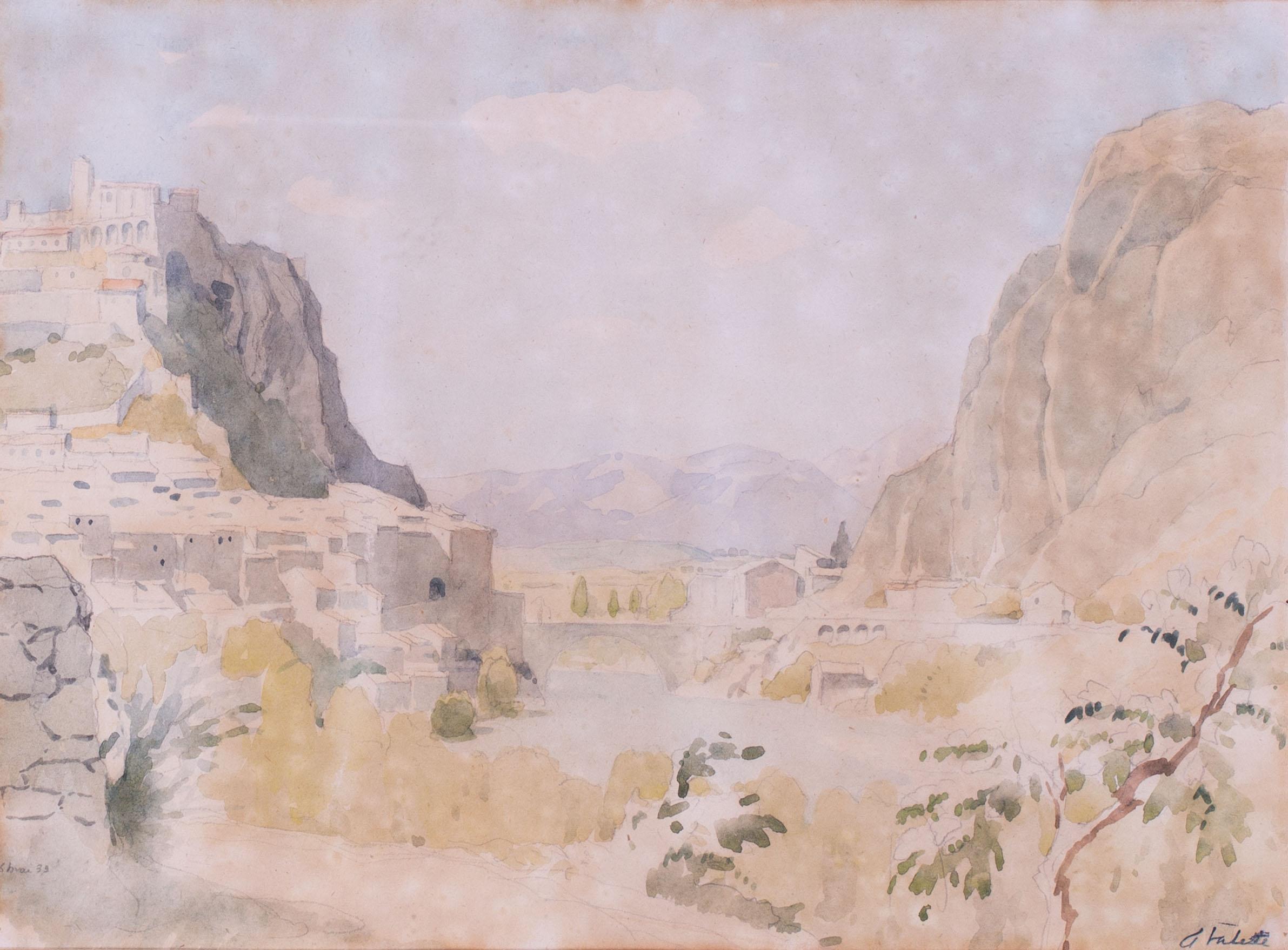 20th Century French Impressionist watercolour painting of Vaison-la-Romaine - Art by Pierre Adolphe Valette