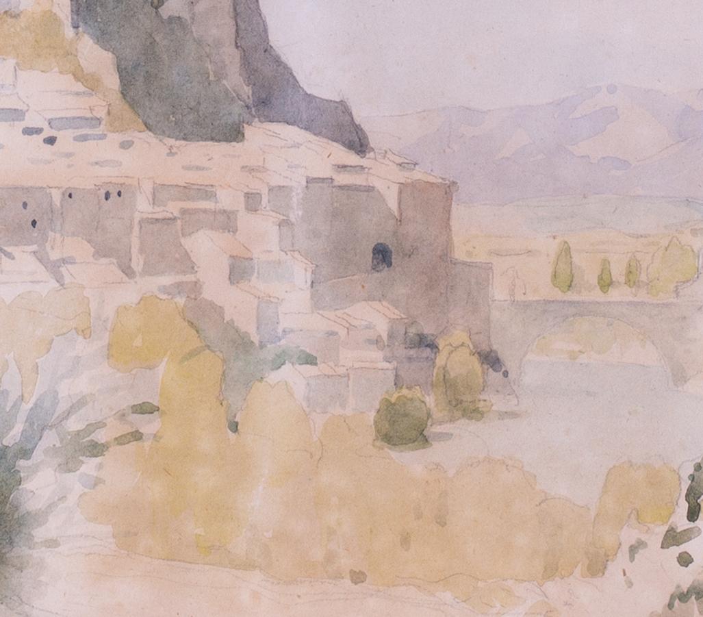 20th Century French Impressionist watercolour painting of Vaison-la-Romaine - Beige Landscape Art by Pierre Adolphe Valette