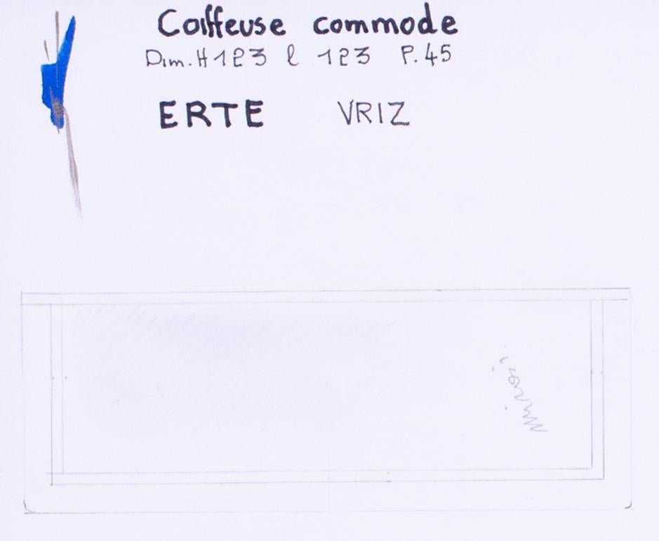 Original Erte furniture design of commode, signed, from Erte's personal collecti - Black Interior Art by Erte - Romain de Tirtoff