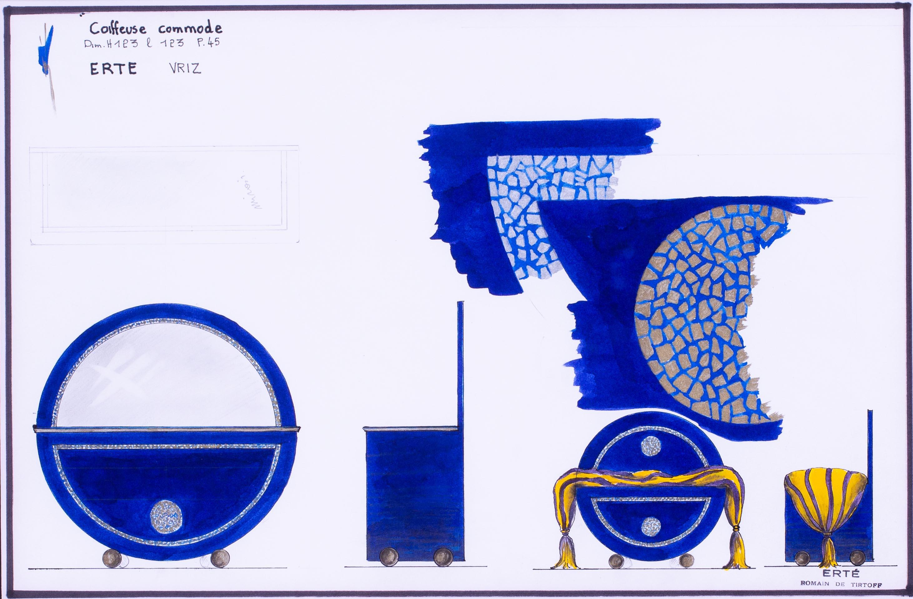 Originales Erte-Möbeldesign der Kommode, signiert, aus Erte''s persönlichem Sammlerstück – Art von Erte - Romain de Tirtoff