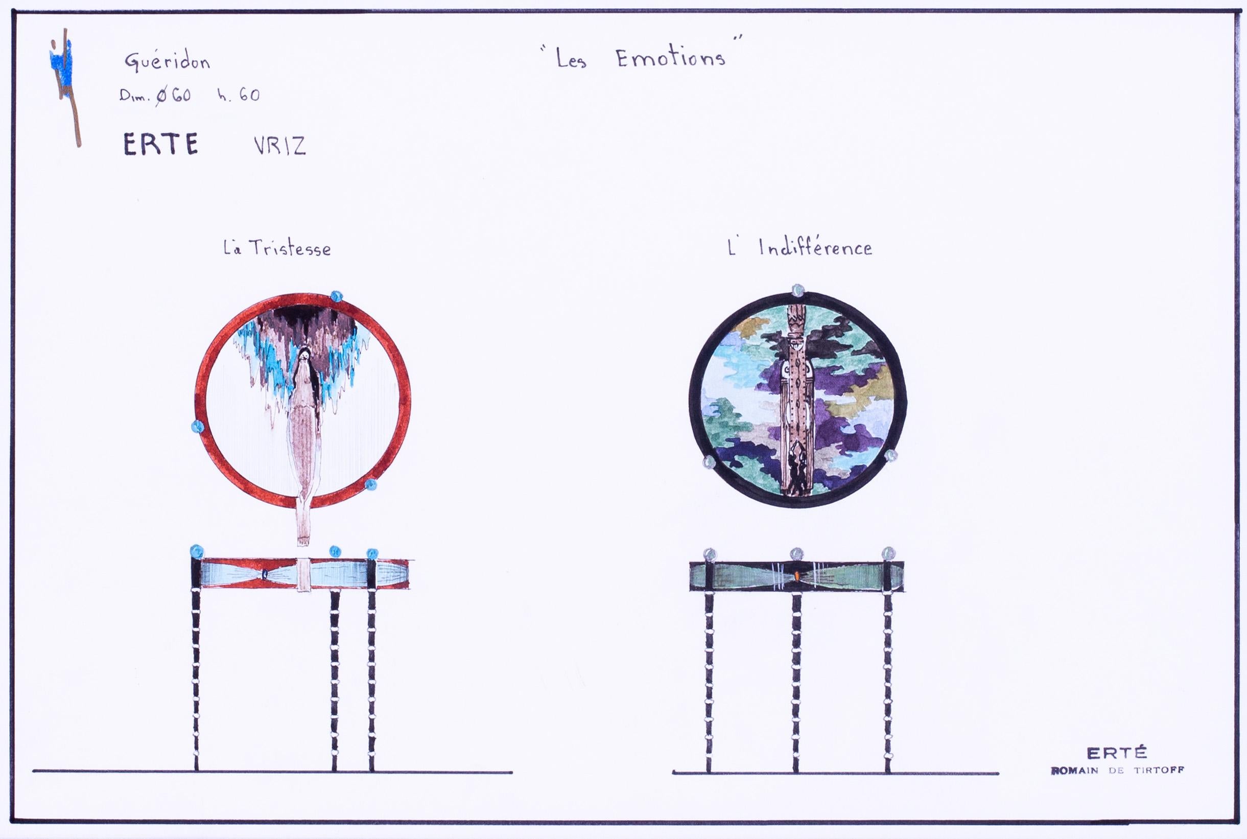Originales Art-Déco-Tisch-Aquarell- und Tuschedesigns von Erte, 20. Jahrhundert (Grau), Interior Art, von Erte - Romain de Tirtoff