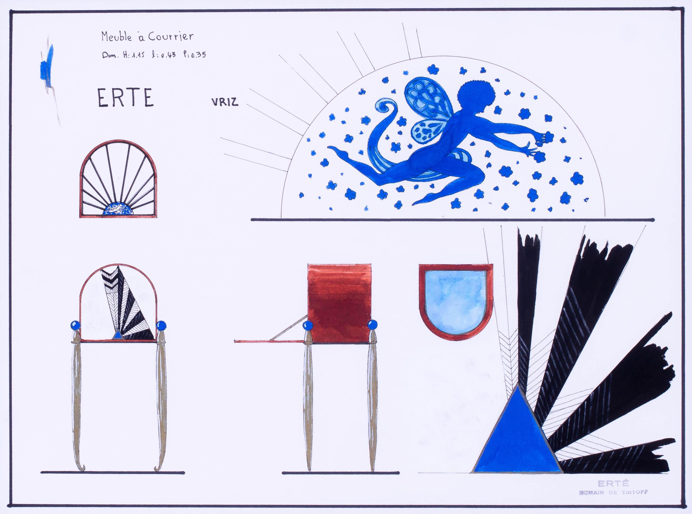 Erte muebles originales art deco diseños en tinta, pintura dorada y acuarela - Art de Erte - Romain de Tirtoff