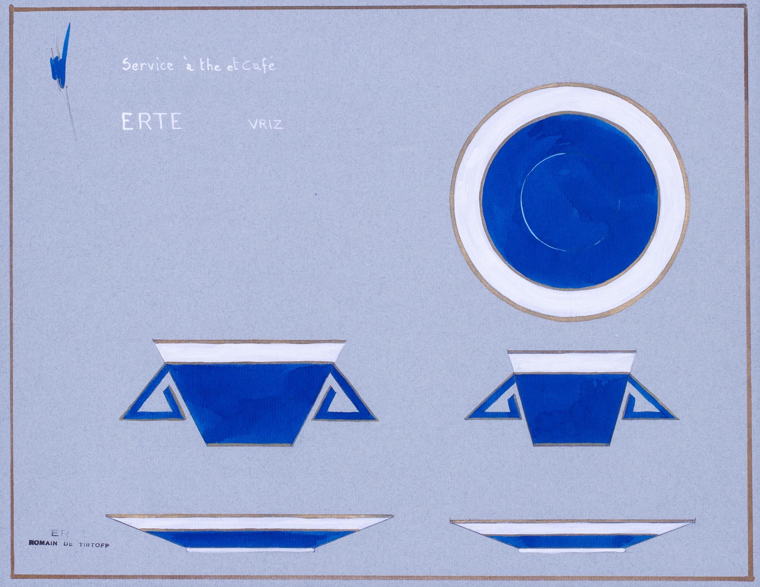 Originales Art-Déco-Teekanne-Design des russischen / amerikanischen Künstlers Erte aus dem 20. Jahrhundert (Schwarz), Still-Life, von Erte - Romain de Tirtoff