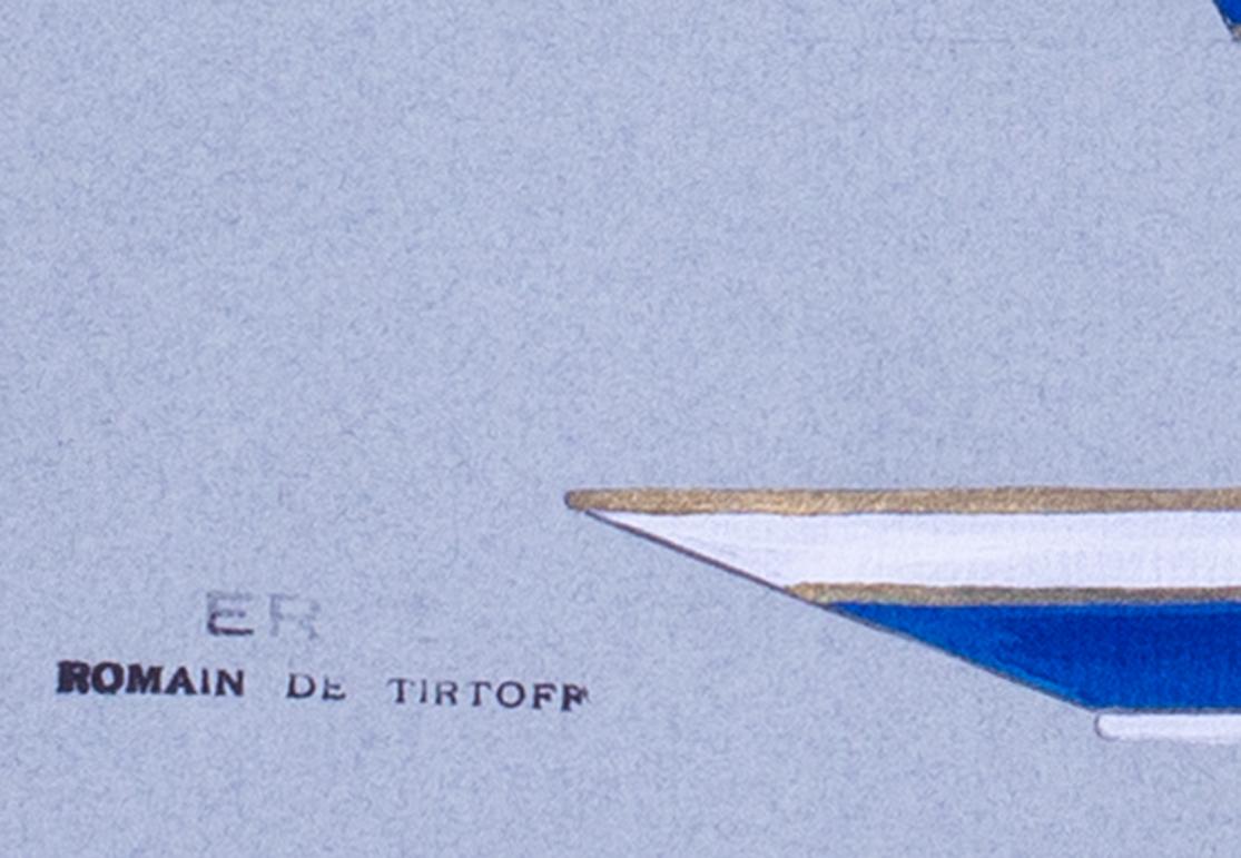 Romain de Tirtoff, genannt ERTE (russisch/französisch, 1892-1990)
Bedienung a Das et Café 1
Tusche, Goldfarbe und Aquarellfarbe auf grau/blauem Papier
Beschriftet mit Details (oben links) und signiert mit Atelierstempel (unten rechts)
11 x 14 in.