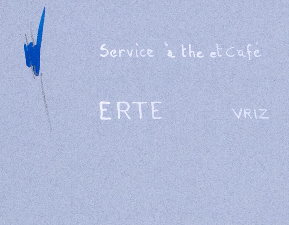 Romain de Tirtoff, called ERTE (Russian/French, 1892-1990)
Service a The et Café 1
Ink, gold paint and watercolour on grey/blue paper
Inscribed with details (upper left) and signed with studio stamp (lower right)
11 x 14 in. (28 x 35.5