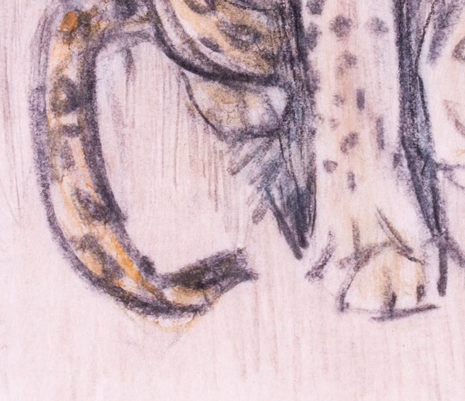 British 20th Century Charcoal and crayon drawing of a seated leopard - Expressionist Art by Elsie Marian Henderson