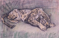 Crouching Leopard, dessin de l'artiste britannique du 20e siècle Elsie Marian Henderson