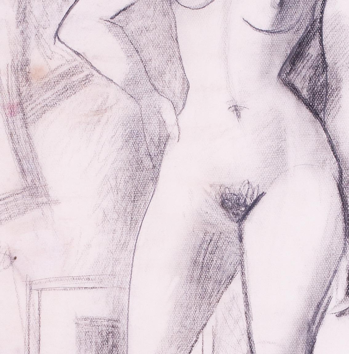 Französische postimpressionistische Aktzeichnung der französischen Künstlerin Latapie aus dem 20. Jahrhundert (Grau), Nude, von Louis Robert Arthur Latapie