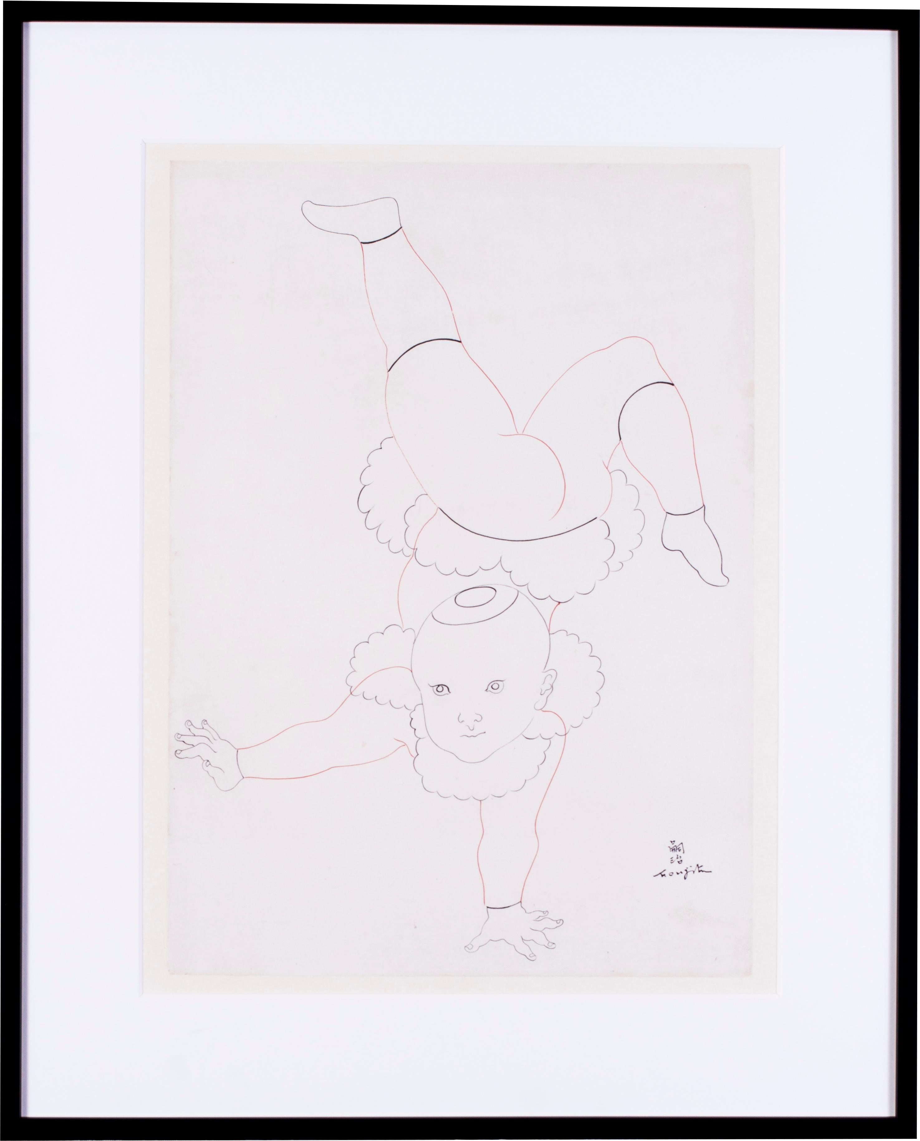 Japanese / French Tsuguharu Foujita Post Impressionist drawings, a pair, babies