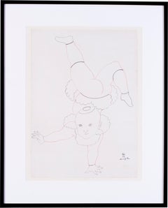 Japanese / French Tsuguharu Foujita Post Impressionist drawings, a pair, babies