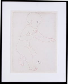 Japanese / French Tsuguharu Foujita Post Impressionist drawings, a pair, babies