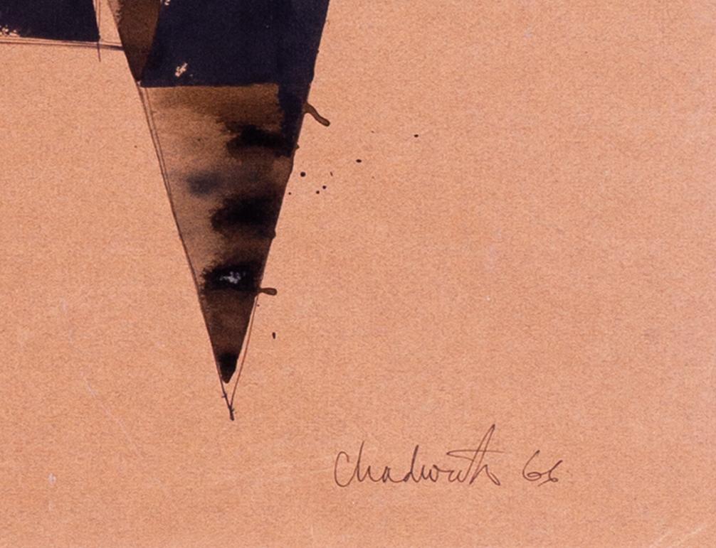 Lynn Chadwick, británica, pintura figurativa abstracta a tinta, aguada negra, 1966 - Art Abstracto de Lynn Russell Chadwick CBE RA