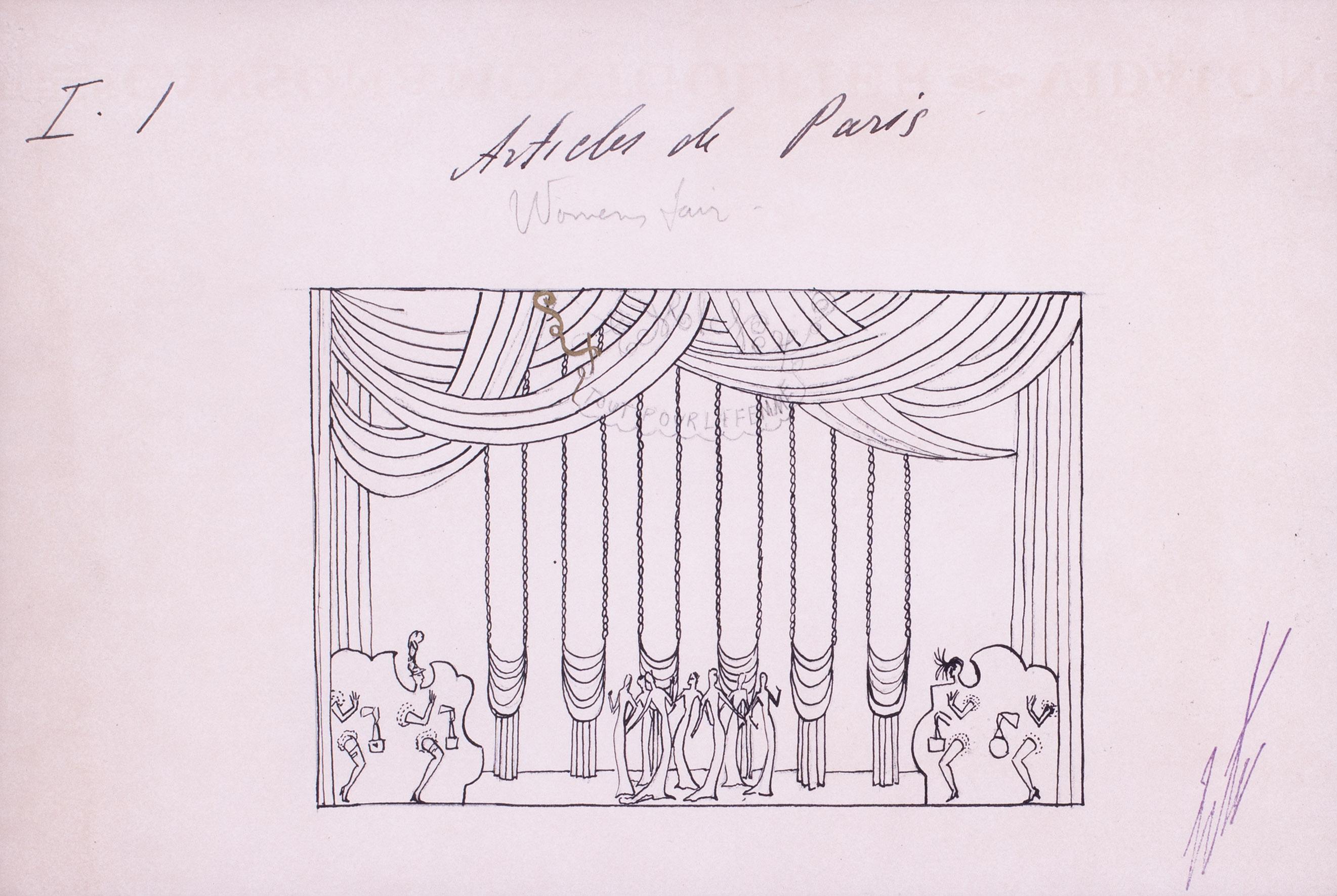 Romain de Tirtoff, Erte, Zeichnung eines Art-déco-Theaters (Grau), Figurative Art, von Erte - Romain de Tirtoff