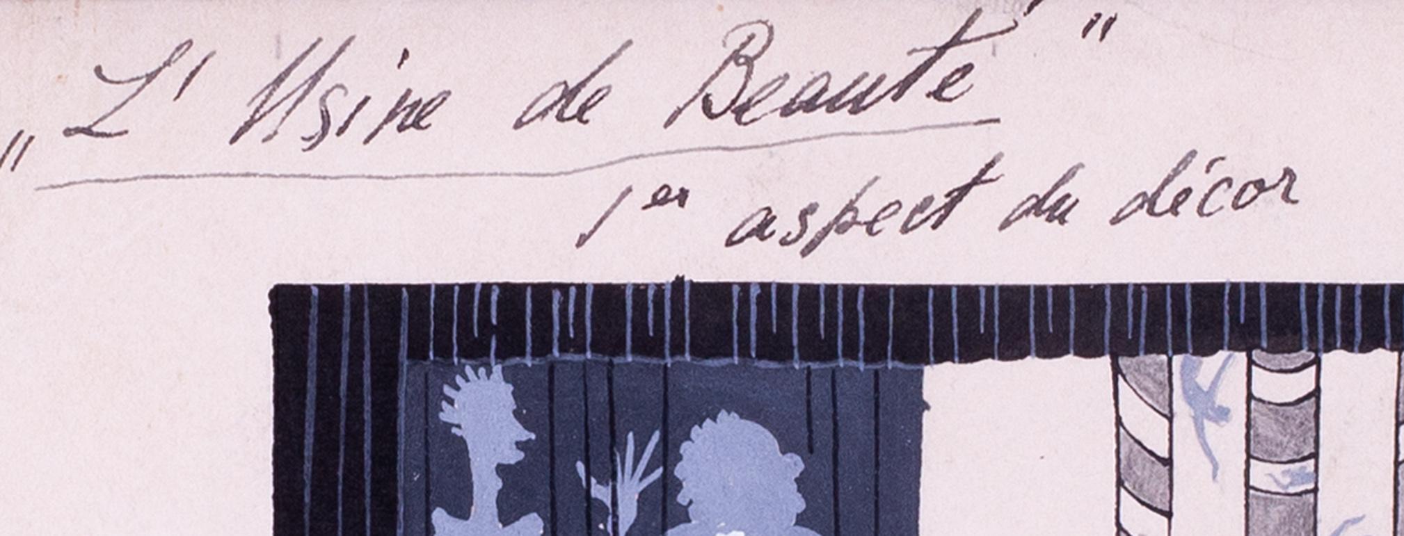 Romain de Tirtoff, genannt Erte (französisch/russisch, 1892-1990)
L`Usine de Beaute - 1er aspect du decor
Tintenschreiber
Signiert mit Atelierstempel und gestempelter Signatur (rechts unten)
5 x 7 Zoll (12,8 x 17,8 cm)
Provenienz :
Aus der Sammlung