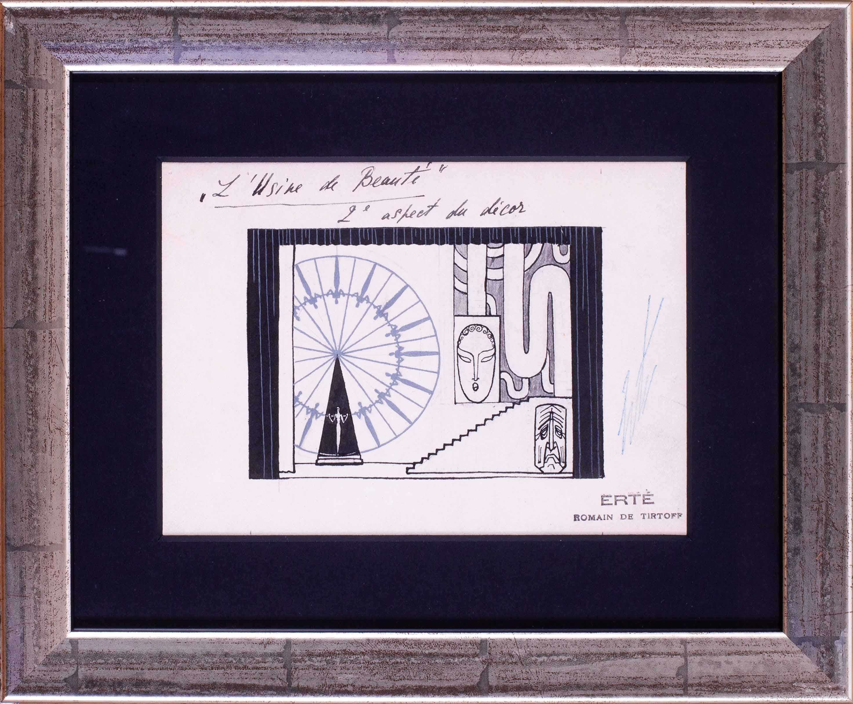 Romain de Tirtoff, called Erte original theatre set design in ink, signed