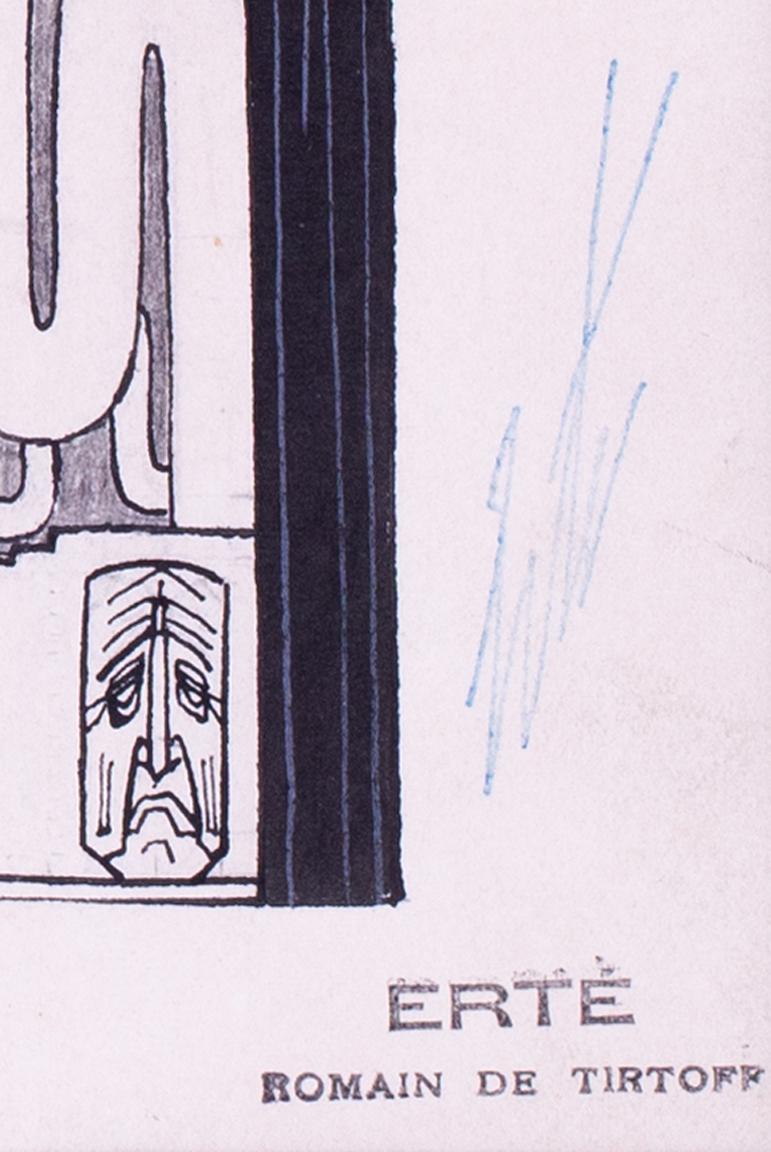 Romain de Tirtoff, genannt Erte (französisch/russisch, 1892-1990)
L`Usine de Beaute - 2er aspect du decor
Tintenschreiber
Signiert mit Atelierstempel und gestempelter Signatur (rechts unten)
5 x 7 Zoll (12,8 x 17,8 cm)
Provenienz :
Aus der Sammlung