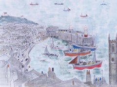 St. Ives school, British 20th Century, Fishing boats leaving St Ives harbour