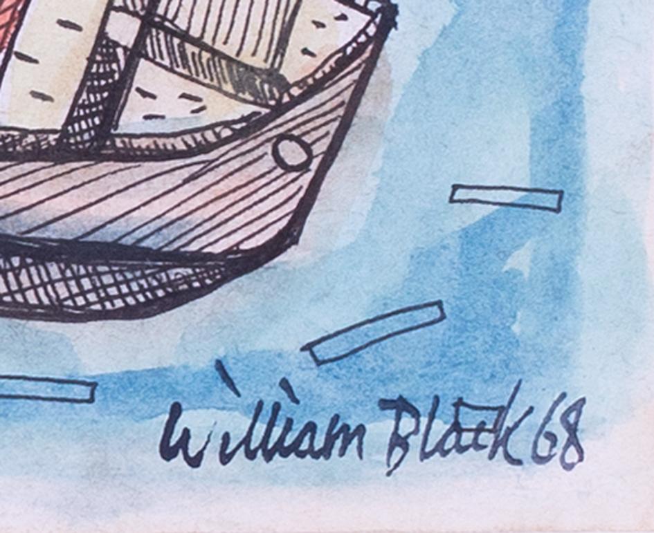 Modernes britisches, St. Ives-Aquarell der Gruppe William Black mit drei Booten im Angebot 2