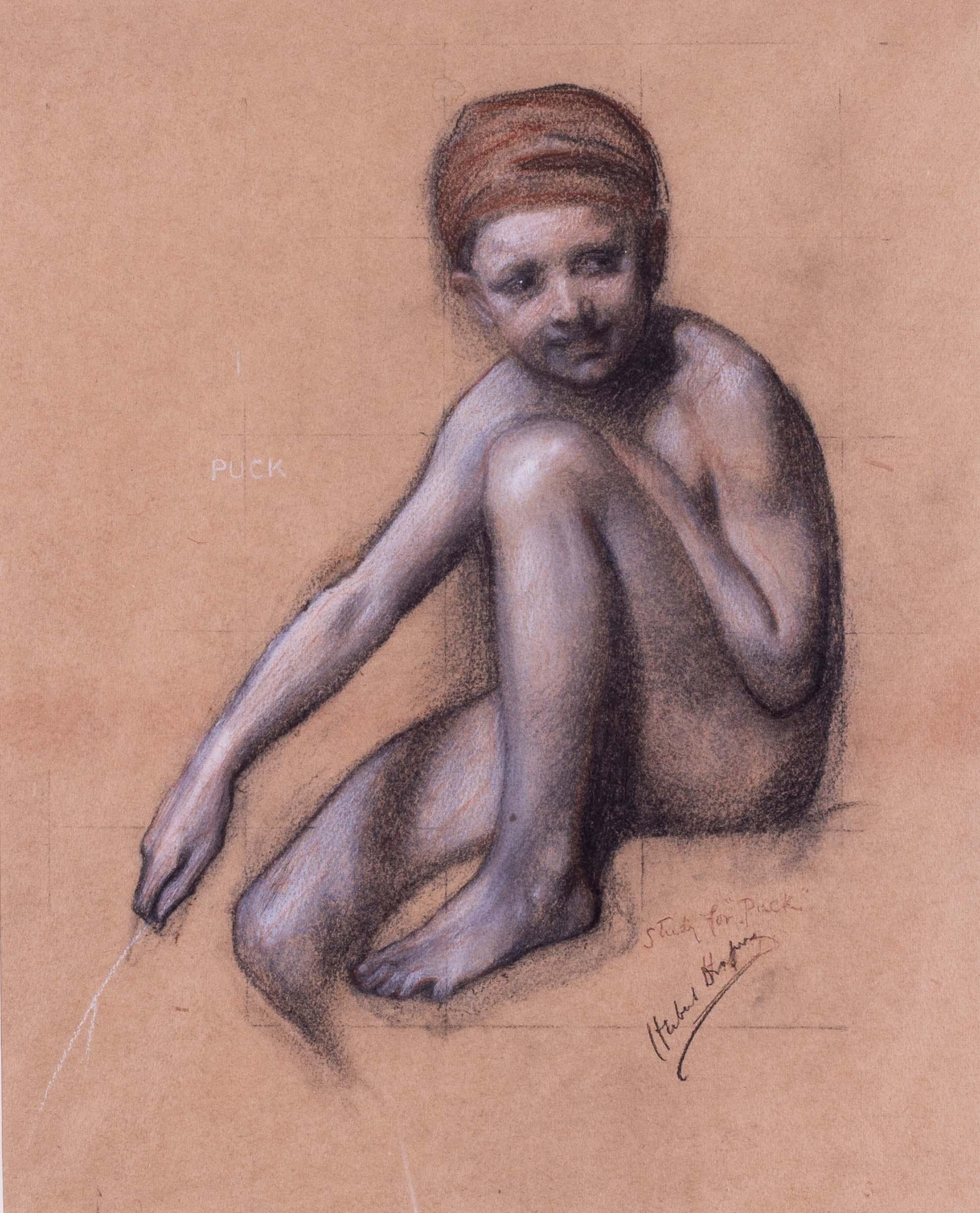British early 20th Century pastel drawing of Puck, Midsommers Night Dream - Art by Herbert James Draper