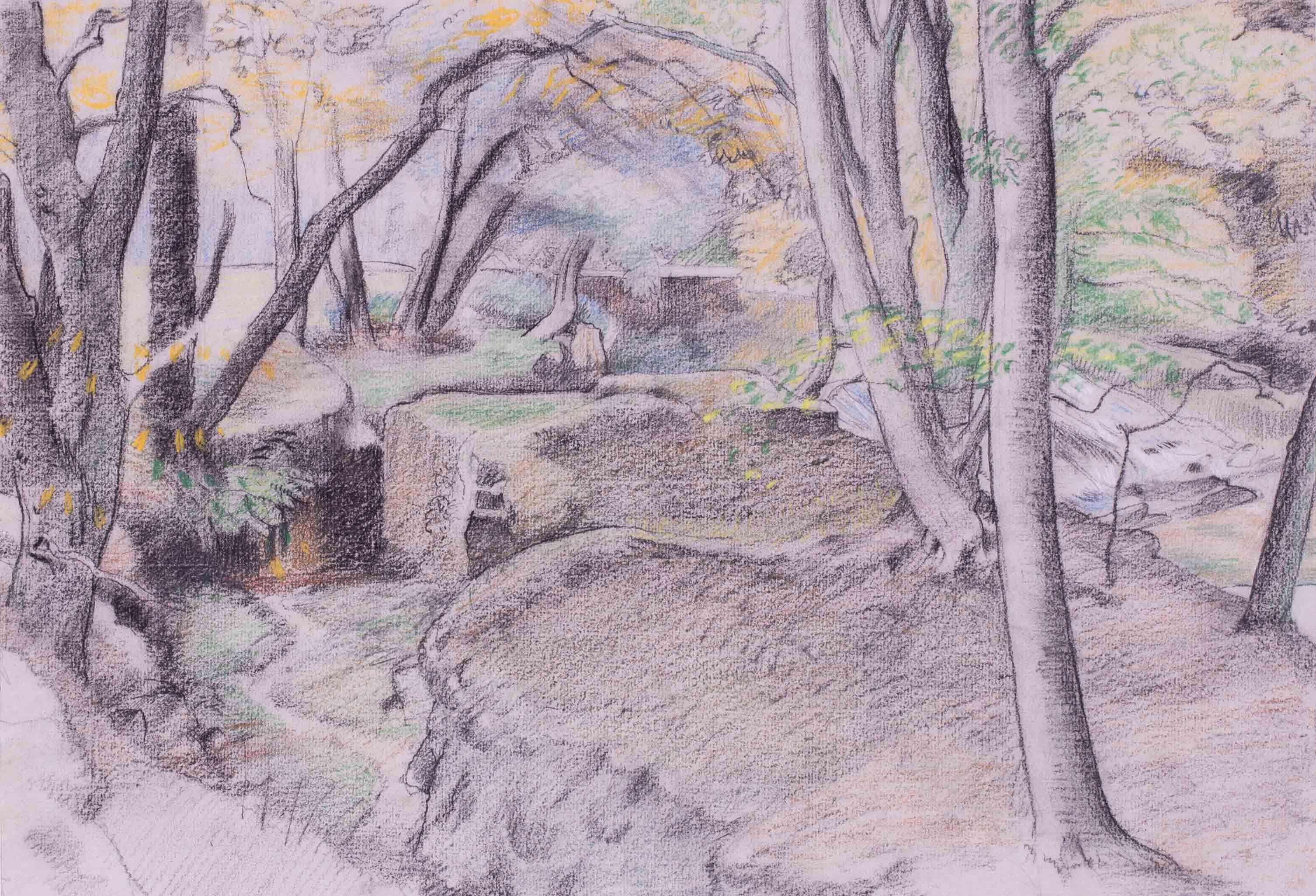 Charles Frederick Tunnicliffe (British, 1901-1979)
The Woodland Stream
Bears studio stamp `1980’387/24’ (under mount)
Pencil and coloured chalks
10.1/2 x 15 in. (26.7 x 38 cm.)

