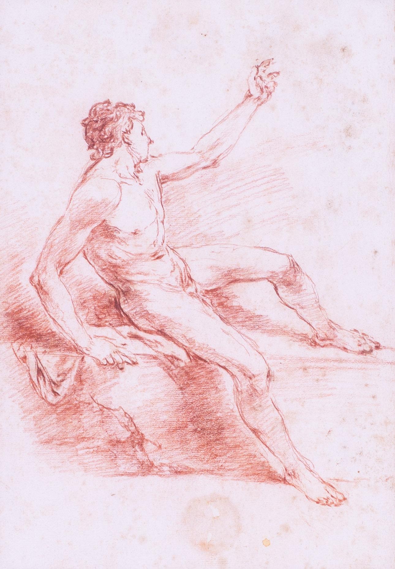 Italian 18th Century red chalk study of a seated man by Zuccarelli - Art by Francesco Zuccarelli RA
