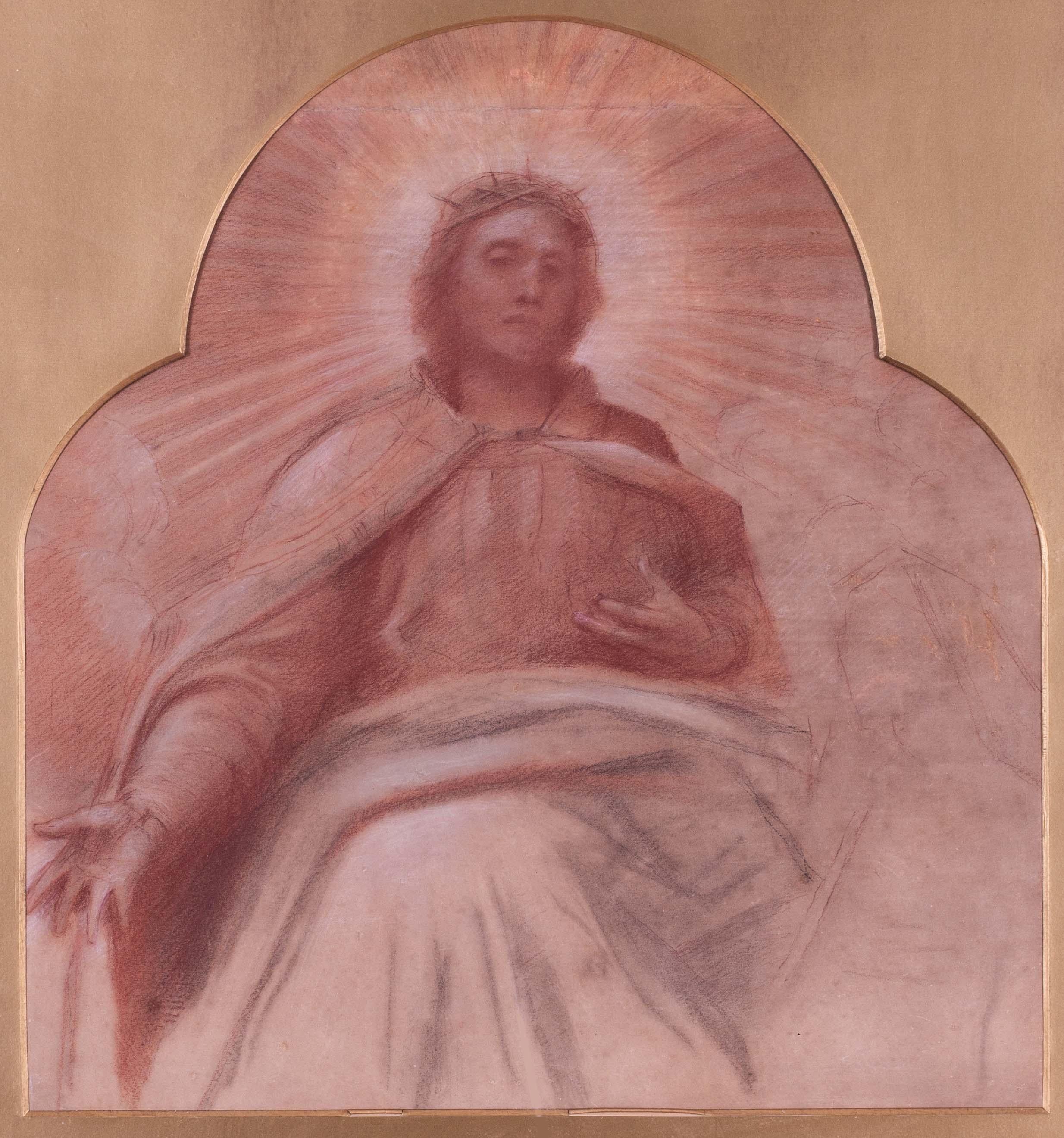 dessin à la craie britannique du 19ème siècle représentant le Christ en gloire par G F Watts - Art de George Frederic Watts OM RA