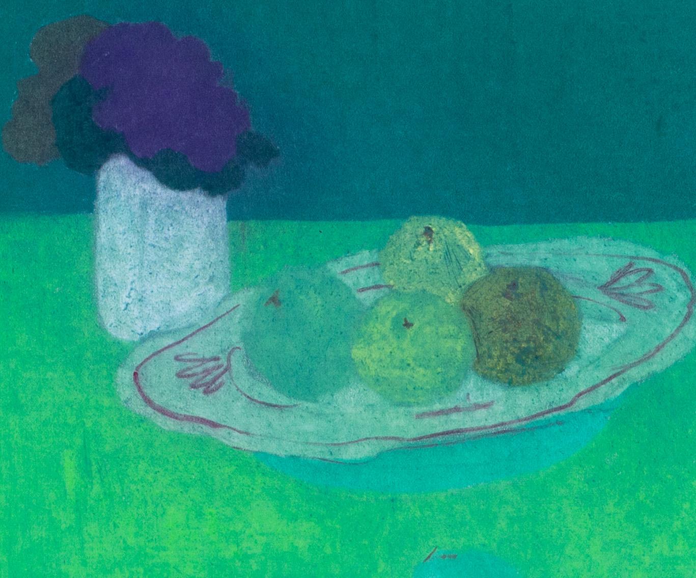 Bernard Myers (British, 1925 – 2007)
Still life on green
Signed ‘B Myers’ (lower left)
Pastel on paper
19.1/4 x 27 in. (49 x 68.7 cm.)

Bernard Myers studied for two years at St Martins School of Art and furthered his studies at the Royal Collage of