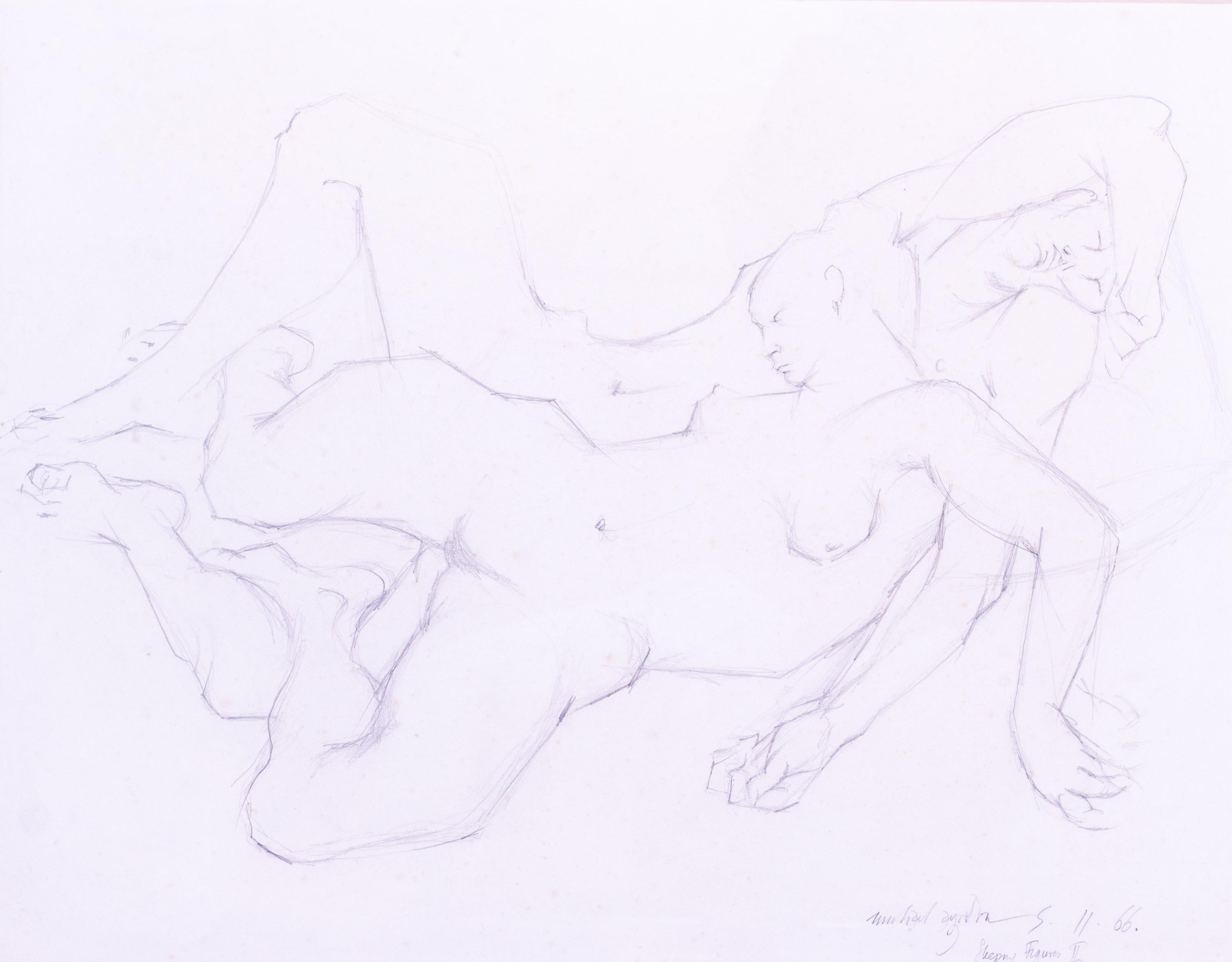 Britische Zeichnung von nackten schlafenden Figuren, die sich umschlingen, vom Künstler Ayrton aus dem 20. – Art von Michael Ayrton