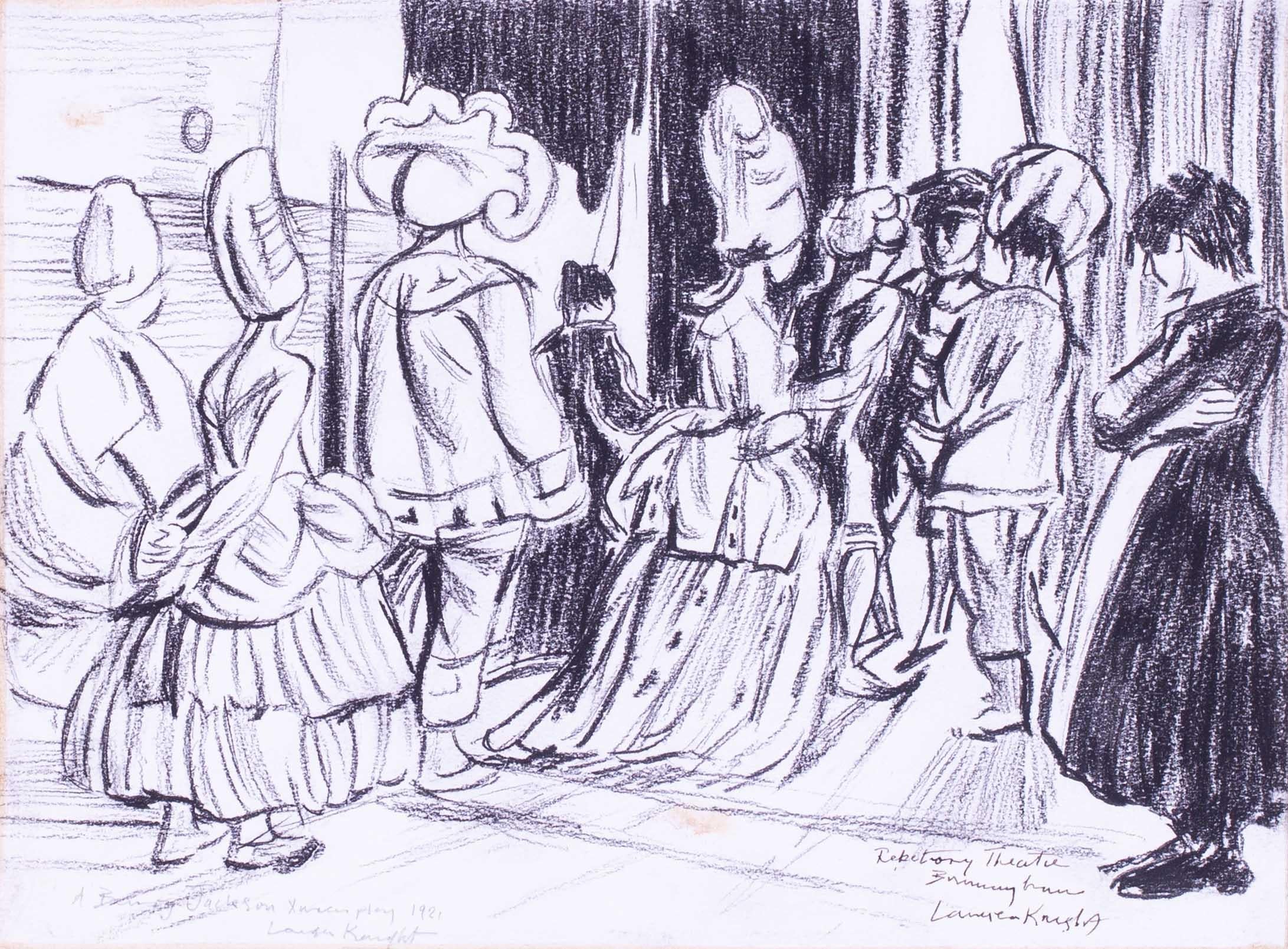 Dame Laura Knight, disegno firmato a carboncino su tavola di una scena teatrale in vendita 1