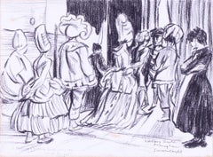 Dame Laura Knight, signed, charcoal on board drawing of behind theatre scene