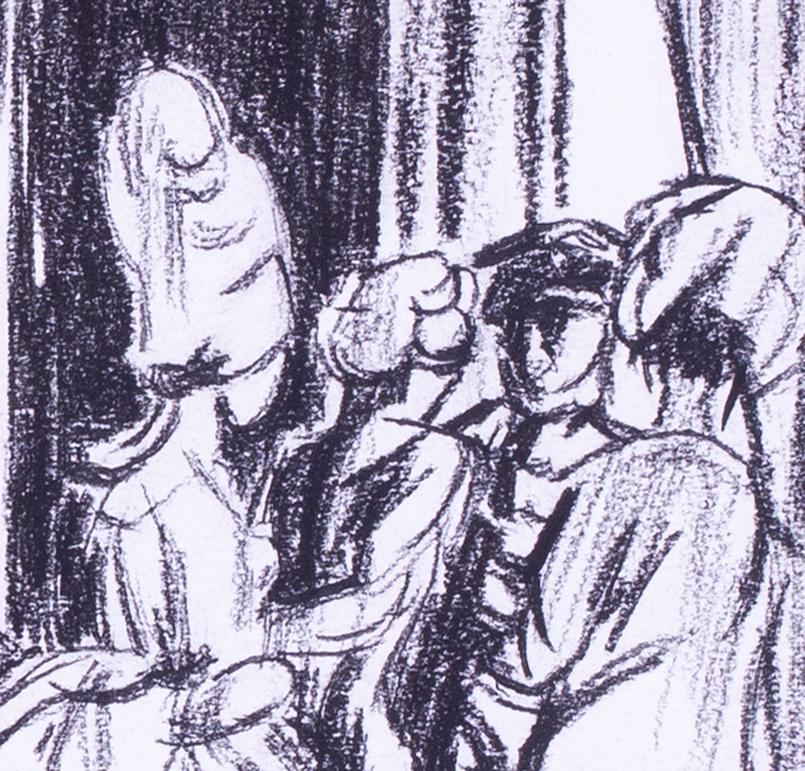 Dame Laura Knight, signed, charcoal on board drawing of behind theatre scene For Sale 3
