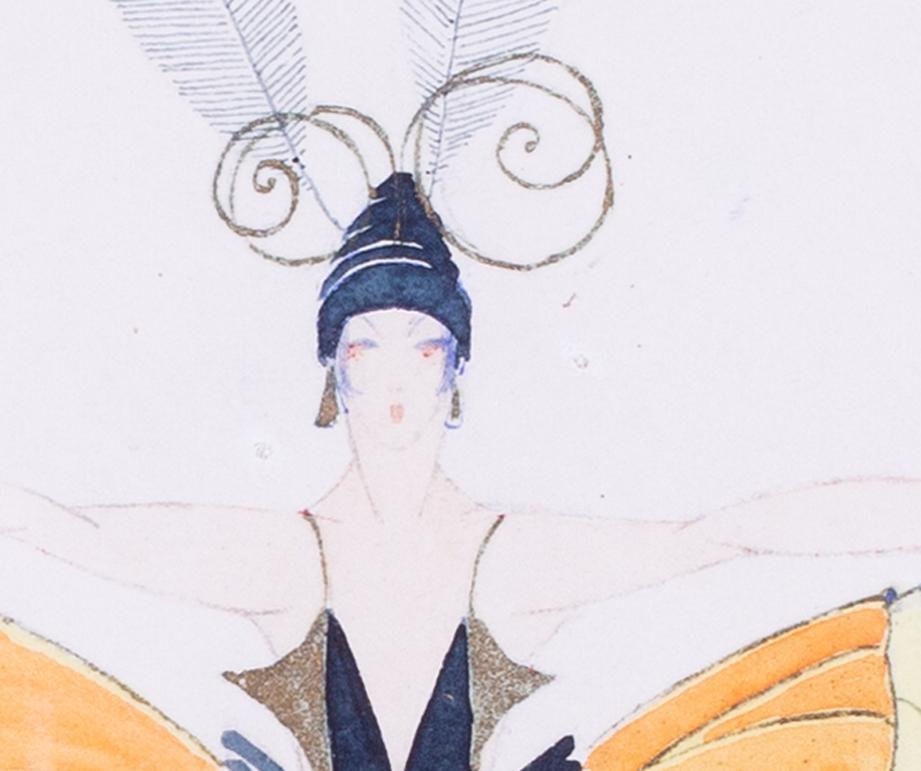 Gelbes Schmetterlingskostüm-Entwurf des französischen Kostümbildners Jean Aumond im Art déco-Stil im Angebot 3