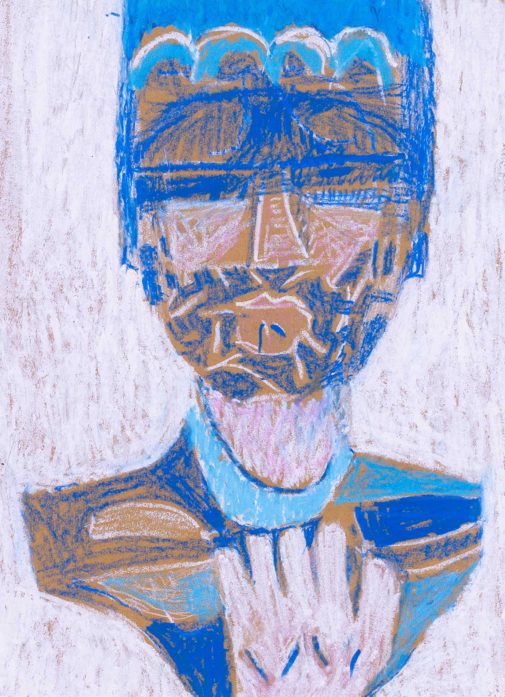Portrait mythologique abstrait en bleu de l'artiste Modern British Ewart Johns en vente 3