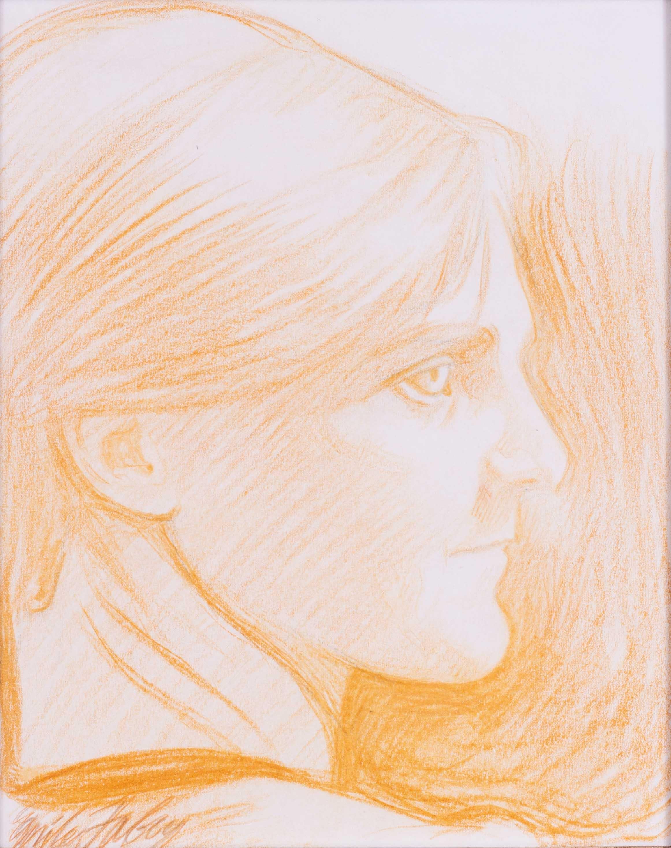 Early 20th Century profile of a lady in pastel by Belgian artist Fabry - Beige Figurative Art by Emile Barthelemy Fabry